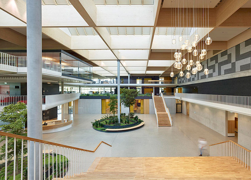 Promega under one roof: A large atrium is a reception area for employees and visitors.