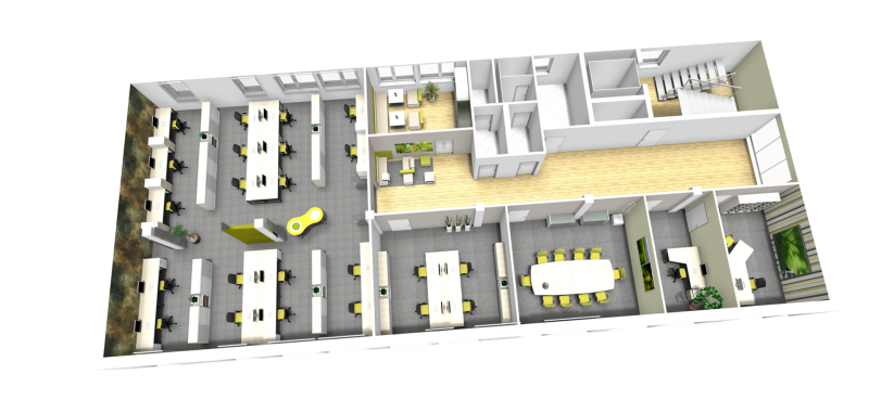 Beispiel: Multispace-Büro als Kombination unterschiedlicher Bürofromen