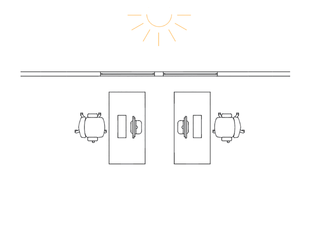 Zur Vermeidung von Blendung, die Blickrichtung immer parallel zur Fensterfront wählen. Zur Vermeidung von Blendung, die Blickrichtung immer parallel zur Fensterfront wählen.