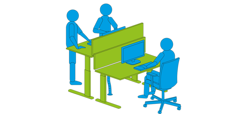 Sitzen, Stehen und Treffpunkt – während eines Arbeitstags übernimmt der Schreibtisch viele Funktionen Sitzen, Stehen und Treffpunkt – während eines Arbeitstags übernimmt der Schreibtisch viele Funktionen