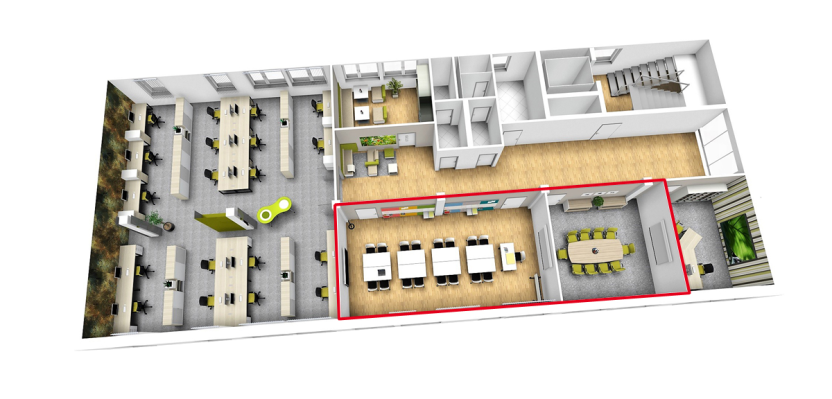 The newly created, larger space can be used for workshops and project work. The newly created, larger space can be used for workshops and project work.